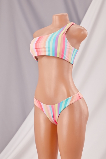 New multicolor vertical streak printing padded one-shoulder sexy two-piece bikini