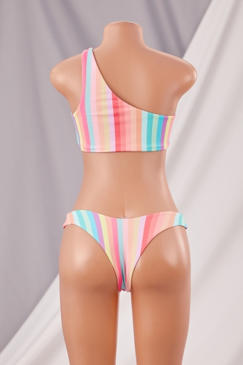 New multicolor vertical streak printing padded one-shoulder sexy two-piece bikini