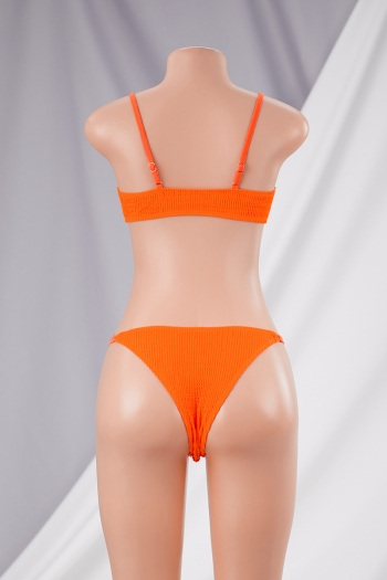New solid color texture padded adjustable straps metal-ring linked sexy two-piece bikini