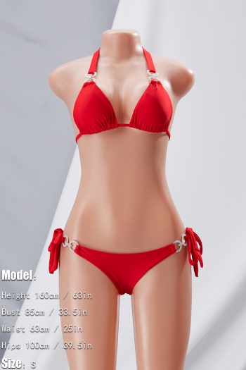 New solid color padded halter-neck lace-up rhinestone decor sexy exquisite two-piece swimsuit