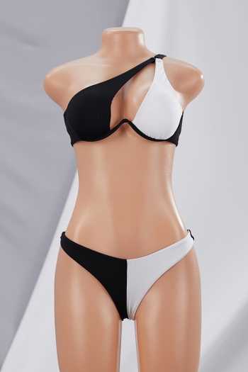 Four colors contrast color spliced padded underwire one-shoulder sexy classic two-piece bikini