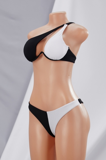 Four colors contrast color spliced padded underwire one-shoulder sexy classic two-piece bikini
