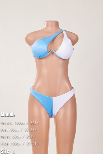 Four colors contrast color spliced padded underwire one-shoulder sexy classic two-piece bikini