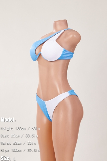 Four colors contrast color spliced padded underwire one-shoulder sexy classic two-piece bikini