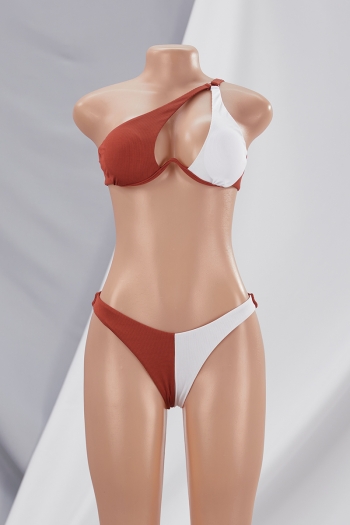 Four colors contrast color spliced padded underwire one-shoulder sexy classic two-piece bikini