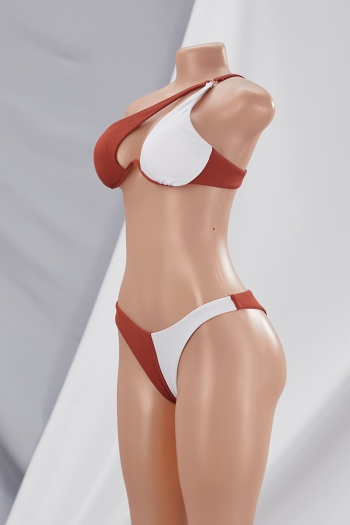 Four colors contrast color spliced padded underwire one-shoulder sexy classic two-piece bikini