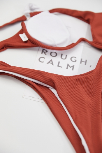 Four colors contrast color spliced padded underwire one-shoulder sexy classic two-piece bikini