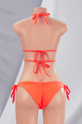 New solid color orange rhinestone decor padded halter-neck self-tie triangle sexy exquisite two-piece swimwear