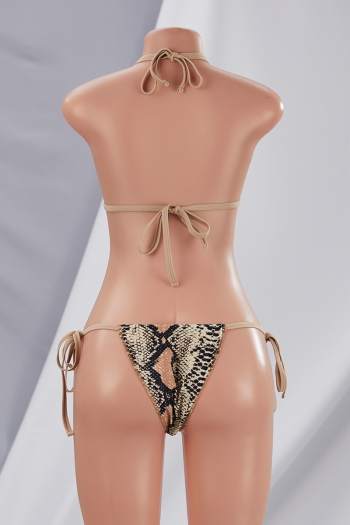 New snake printing patchwork padded halter-neck self-tie triangle sexy two-piece bikini