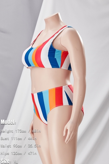 XL-4XL plus size new multicolor stripe patchwork padded backless high-waisted sexy two-piece swimsuit