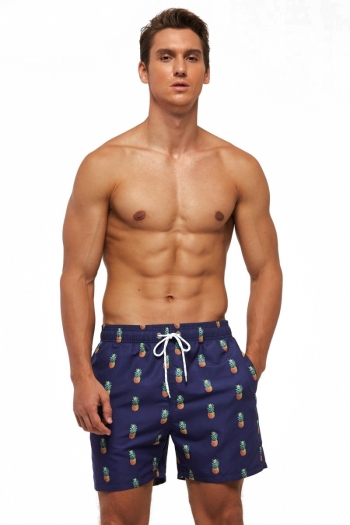 m-4xl men new pineapple batch printing inelastic tie-waist pockets flat angle mesh lining stylish fast dry beach shorts