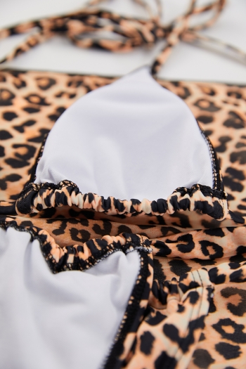 Leopard printing padded halter-neck triangle sexy two-piece bikini with beach skirt