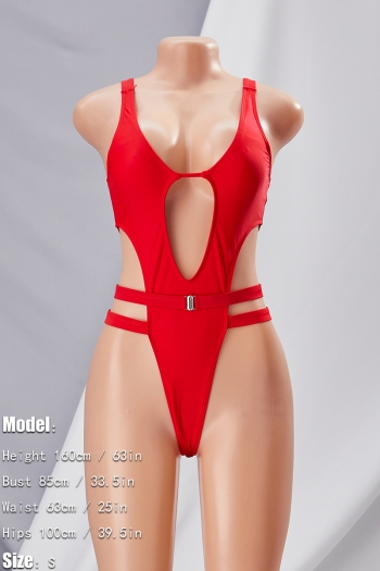 New pure color padded adjustable straps hollow metal-buckle sexy one-piece bikini