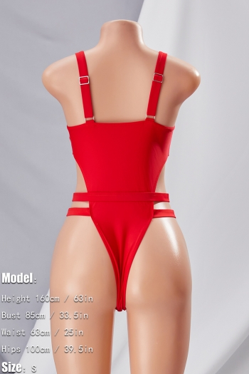New pure color padded adjustable straps hollow metal-buckle sexy one-piece bikini
