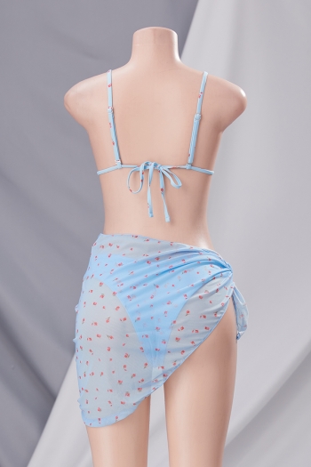 New five colors floral batch printing padded adjustable straps sexy two-piece bikini with mesh beach skirt