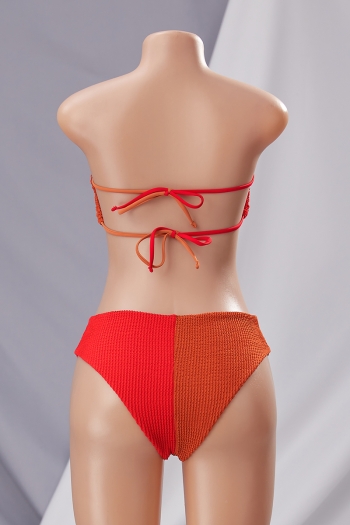 New two colors contrast color patchwork textured ring linked tube top tied sexy two-piece bikini
