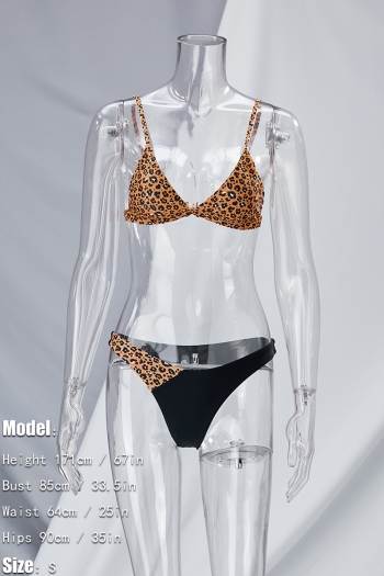 plus size leopard & black patchwork padded adjustable straps triangle sexy two-piece bikini