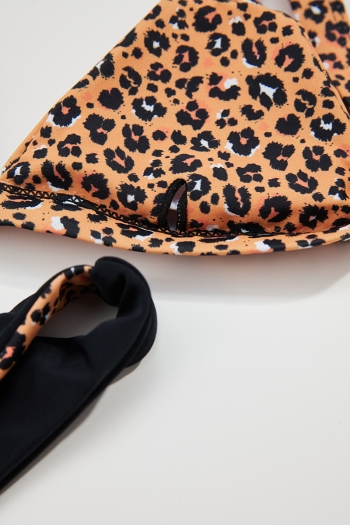 plus size leopard & black patchwork padded adjustable straps triangle sexy two-piece bikini