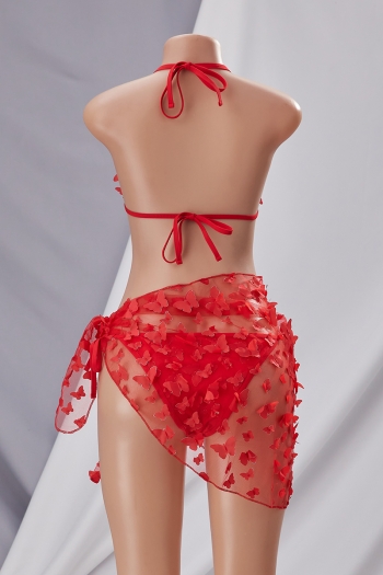 New butterfly applique padded halter-neck triangle sexy hot two-piece bikini & mesh beach skirt