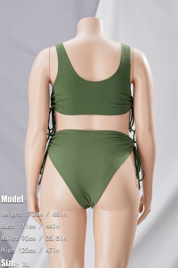 L-4XL plus size padded solid color drawstring hollow sling backless sexy two-piece swimsuit