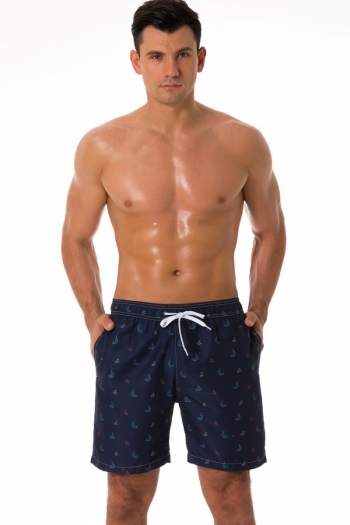 men new shark batch printing inelastic tie-waist pockets mesh inner stylish quick dry surfing beach shorts