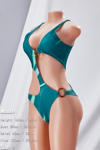 New contrast color padded hollow adjustable straps metallic-ring connected stylish sexy one-piece swimsuit