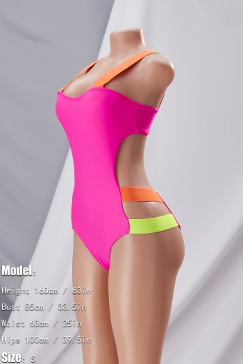 New contrast color webbing patchwork padded hollow sexy one-piece swimsuit