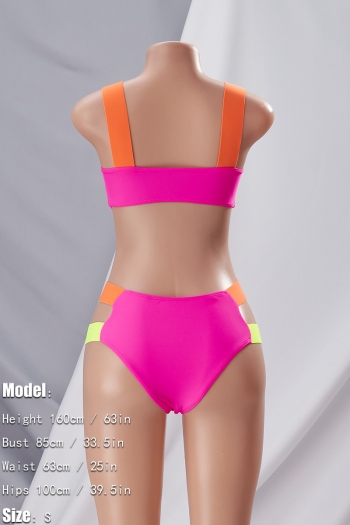 New contrast color webbing patchwork padded hollow sexy one-piece swimsuit