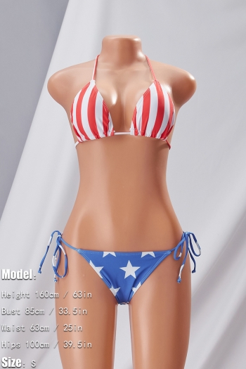 American flag printing padded halter-neck self-tie triangle sexy two-piece bikini