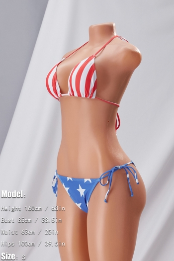 American flag printing padded halter-neck self-tie triangle sexy two-piece bikini