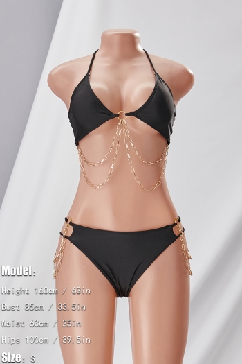 New 2 colors metallic-chain connected padded halter-neck lace up backless stylish sexy two-piece bikini