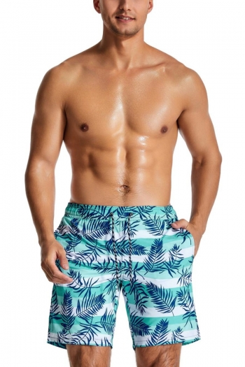 casual xxs-xl men leaf stripe print inelastic pockets beach shorts (with lined)