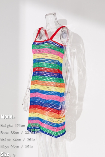 Sexy cut out rainbow stripe knitted beach dress cover-ups(only cover-ups)