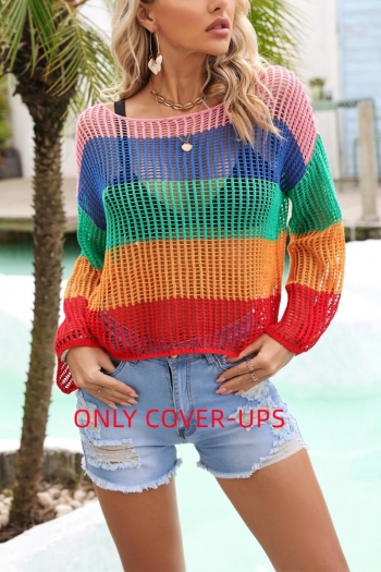 sexy multicolor stripe cut out knitted beach cover-ups#2#(only cover-ups)