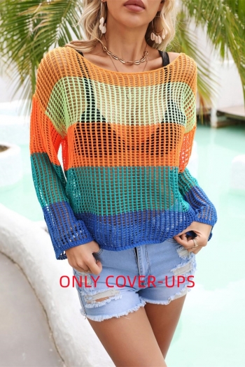 sexy multicolor stripe cut out knitted beach cover-ups#3#(only cover-ups)