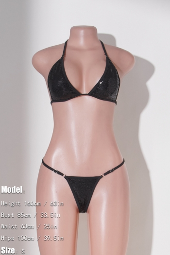 Sexy sequin decor padded halter-neck lace-up triangle bikini sets