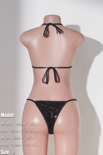 Sexy sequin decor padded halter-neck lace-up triangle bikini sets