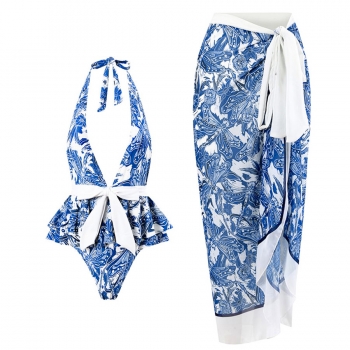 retro dragonfly printing padded with chiffon cover-ups（cover-ups only one size)