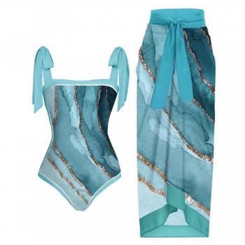 stylish padded batch print one piece swimwear with skirt(skirt only one size) #1