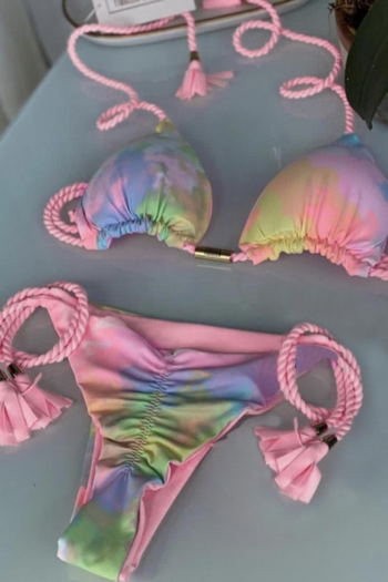 sexy padded tie-dye printing lace-up bikini set