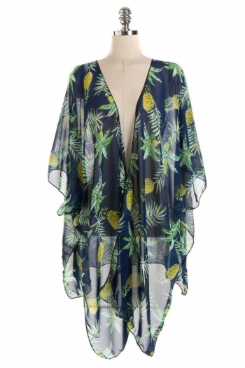 sexy chiffon leaf & pineapple printing beach cardigan cover-up