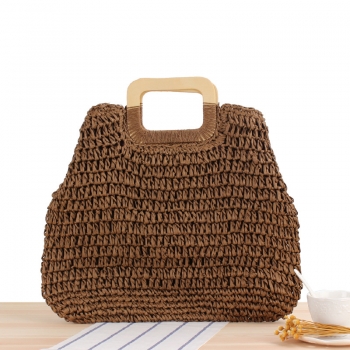 new stylish three colors handmade paper string big solid color beach straw bag