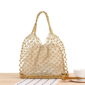 new stylish three colors hollow handmade crochet bag straw bag beach bag(with small cloth bag)