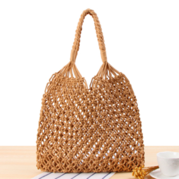 new stylish five colors hollow cotton string solid color beach straw bag(with inner bag)
