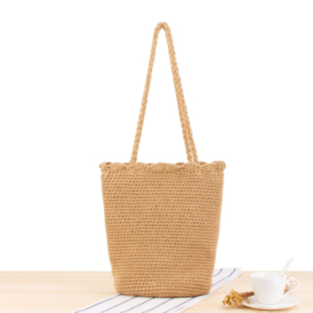 new stylish solid color shoulder bag cotton string straw bag