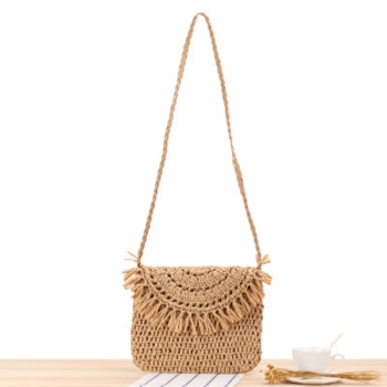 new stylish solid color tassel cross-body bag crochet straw bag
