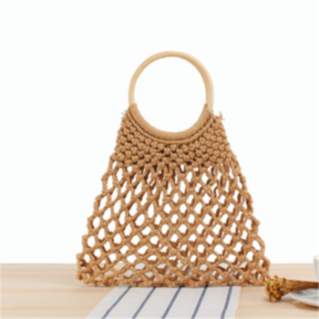 new three colors stylish hollow straw bag cotton rope net bag foldable beach bag