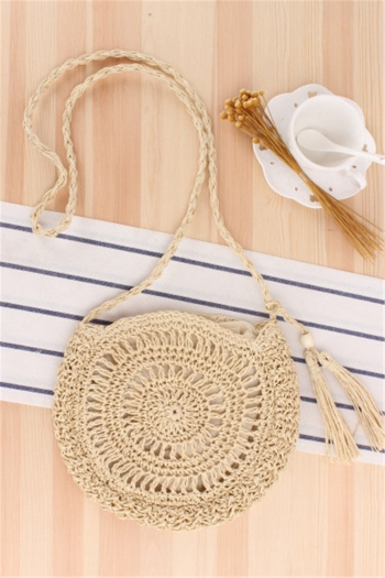 solid color tassels decorated zip-up closure stylish straw woven foldable crossbody