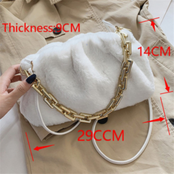 New four colors plush zip-up closure metal chain handle stylish foldable crossbody