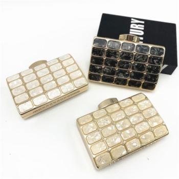 new 5 colors acrylic small square decorated stylish clutch bag with metal chain strap
